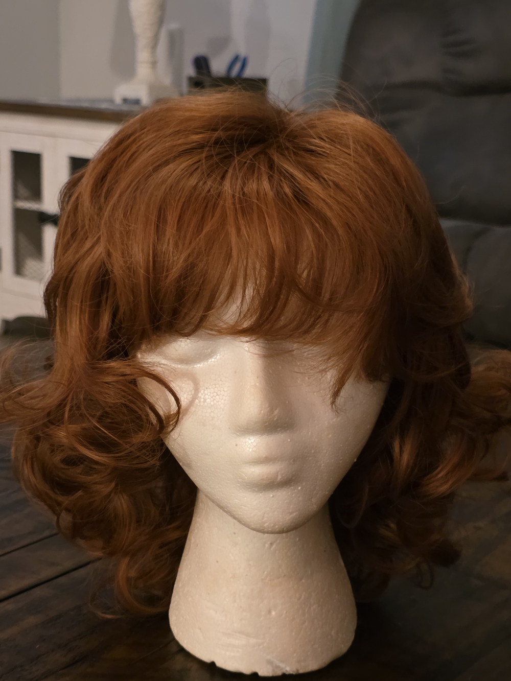 10" Long Synthetic Curly Wig with Bangs - Copper Red